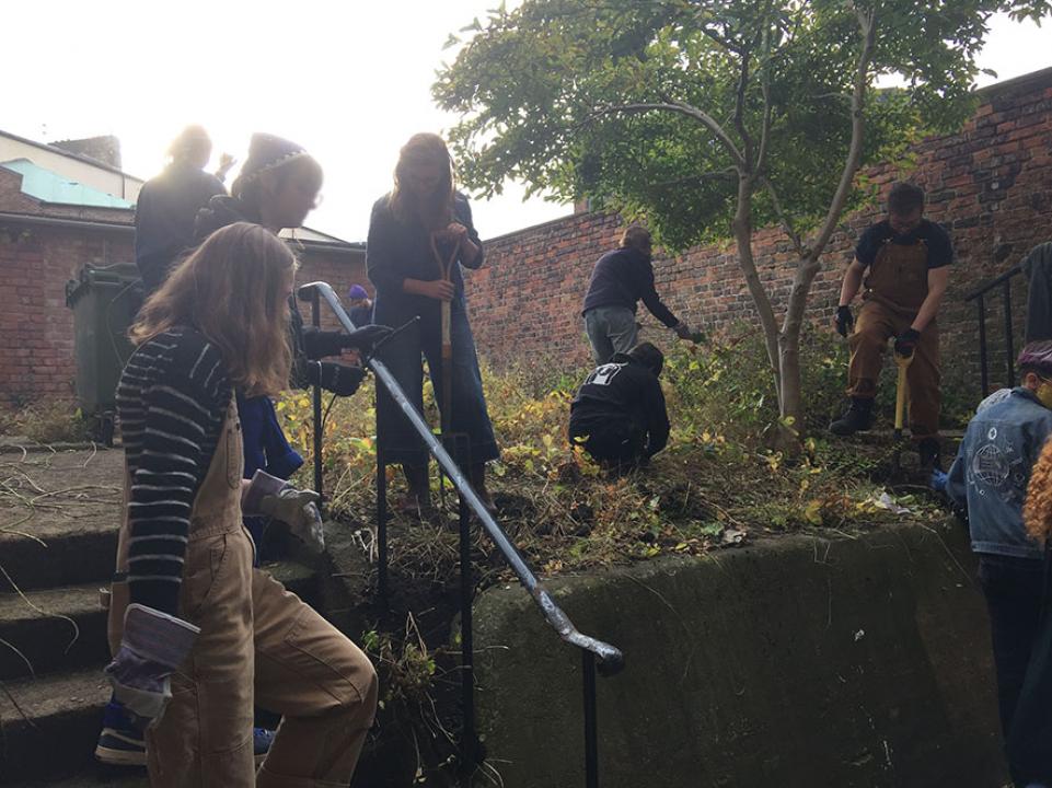 Students Clearing the ground