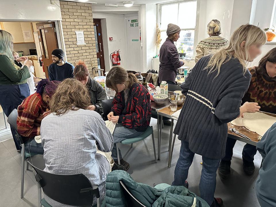 Preparing lunch and indigo dying workshop